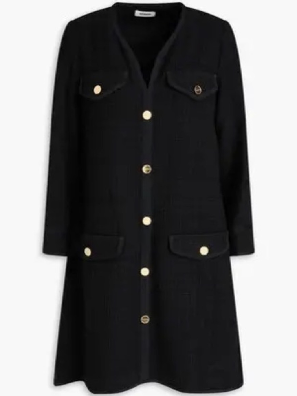 Sandro Black Tweed Mid-Length Dress with Gold Buttons